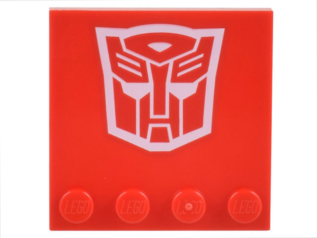 Tile, Modified 4 x 4 with Studs on Edge with White  Robot Mask Transformers Autobot Symbol Pattern