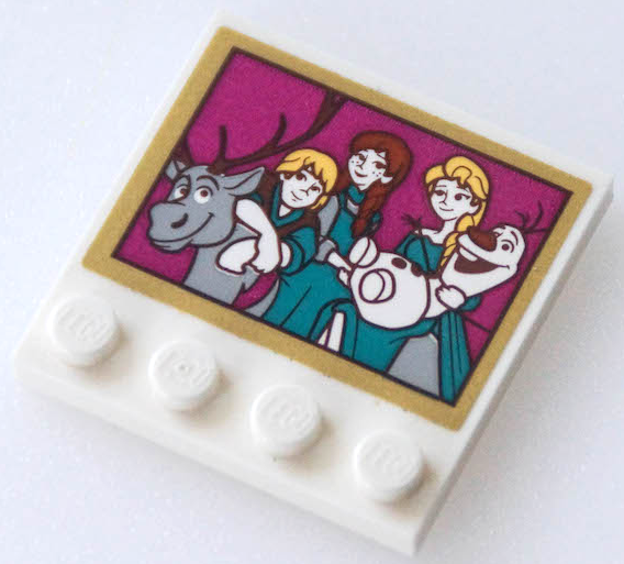 Tile, Modified 4 x 4 with Studs on Edges with Picture of Sven, Kristoff, Anna, Elsa and Olaf with Gold Border Pattern (Sticker) - Set 41167
