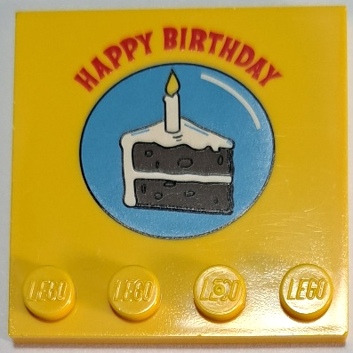 Tile, Modified 4 x 4 with Studs on Edge with 'HAPPY BIRTHDAY' and Cake Slice Pattern