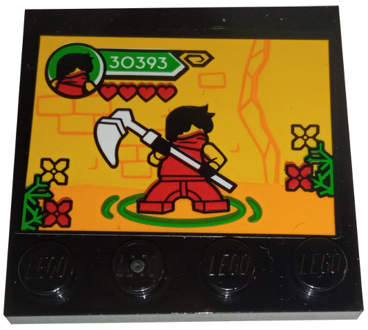 Tile, Modified 4 x 4 with Studs on Edge with Video Game Screen, '30393', Flowers, Red Hearts and Ninjago Kai Ninja Minifigure Pattern (Sticker) - Set 60291