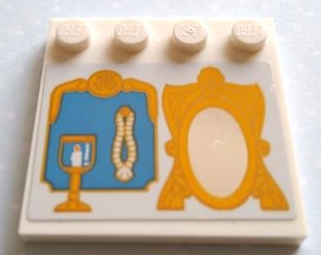 Tile, Modified 4 x 4 with Studs on Edge with Candle in Candlestick, Gold Mirror and Necklace on Medium Blue Background Pattern (Sticker) - Set 41153