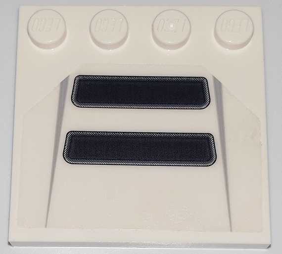 Tile, Modified 4 x 4 with Studs on Edge with 2 Black Trapezoid Air Vents with Rounded Corners and Light Bluish Gray Tapered Lines Pattern (Sticker) - Set 76908