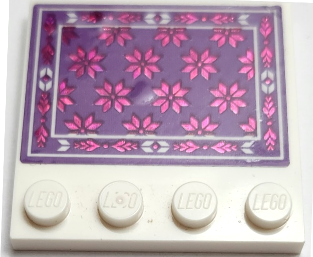 Tile, Modified 4 x 4 with Studs on Edge with Medium Lavender Blanket with Holographic Dark Pink Ice Crystal Flowers Pattern (Sticker) - Set 41167