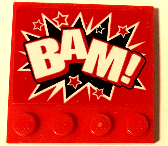 Tile, Modified 4 x 4 with Studs on Edge with 'BAM!' and Stars on Black and White Starburst Pattern (Sticker) - Set 70922