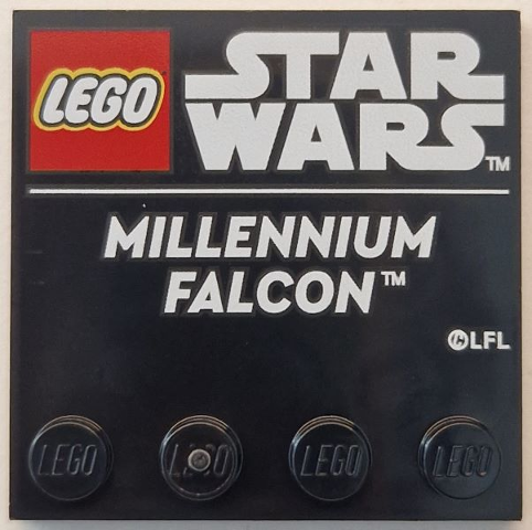 Tile, Modified 4 x 4 with Studs on Edge with LEGO Star Wars Logo and White 'MILLENNIUM FALCON' Pattern