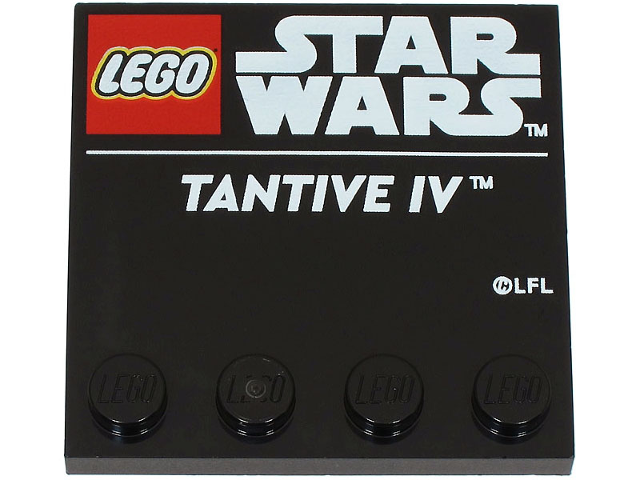 Tile, Modified 4 x 4 with Studs on Edge with LEGO Star Wars Logo and White 'TANTIVE IV' Pattern