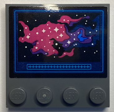 Tile, Modified 4 x 4 with Studs on Edge with Screen with Magenta, Dark Purple and Dark Blue Nebula and White Stars Pattern (Sticker) - Set 60351