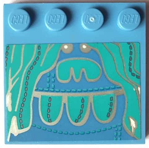 Tile, Modified 4 x 4 with Studs on Edge with Troll Head with Medium Azure Hair, Nose, Mouth and Stitching Pattern (Sticker) - Set 41254