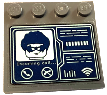 Tile, Modified 4 x 4 with Studs on Edge with Light Aqua 'Incoming call...', Robin Minifigure Head, Telephones and WiFi Symbol on Dark Blue Screen Pattern (Sticker) - Set 76122