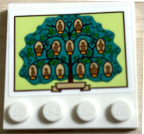 Tile, Modified 4 x 4 with Studs on Edge with Green and Dark Turquoise Family Tree on Yellowish Green Background Pattern (Sticker) - Set 43202