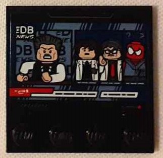 Tile, Modified 4 x 4 with Studs on Edge with 'THE DB NEWS', J. Jonah Jameson, Dr. Kurt Connors, Prof. Miles Warren and Scarlet Spider Minifigures Pattern (Sticker) - Set 76178