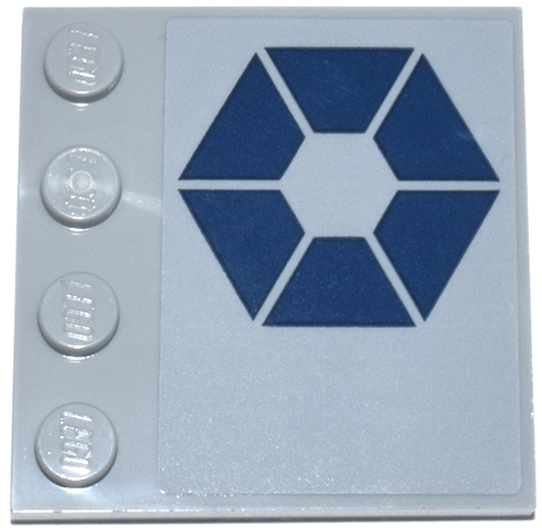 Tile, Modified 4 x 4 with Studs on Edge with 6 Dark Blue Trapezoids in Hexagonal Pattern (SW Separatists Insignia) Model Left Side (Sticker) - Set 75435