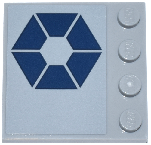 Tile, Modified 4 x 4 with Studs on Edge with 6 Dark Blue Trapezoids in Hexagonal Pattern (SW Separatists Insignia) Model Right Side (Sticker) - Set 75435