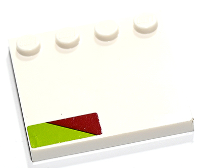 Tile, Modified 4 x 4 with Studs on Edge with Dark Red Triangle on Lime Background Pattern Model Left Side (Sticker) - Set 75333