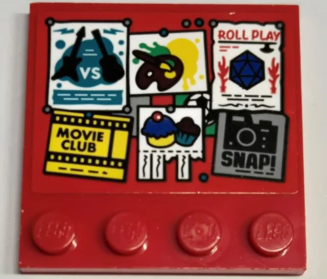 Tile, Modified 4 x 4 with Studs on Edge with Bulletin Board / Pinboard, Posters, 'ROLL PLAY', 'MOVIE CLUB' and 'SNAP!' Pattern (Sticker) - Set 60329