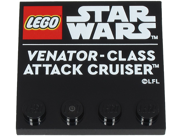 Tile, Modified 4 x 4 with Studs on Edge with LEGO Star Wars Logo and White 'VENATOR-CLASS ATTACK CRUISER' Pattern