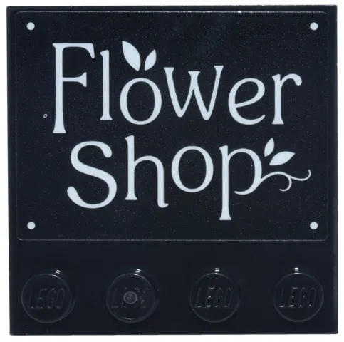 Tile, Modified 4 x 4 with Studs on Edge with Sign with White 'Flower Shop' and Leaves Pattern (Sticker) - Set 42693