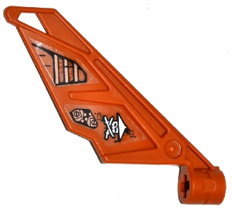 Bionicle Wing Small / Tail with Axle Hole with Ninja Skull with Crossed Swords and Cog Mechanical Pattern on Right Side (Stickers) - Set 70602