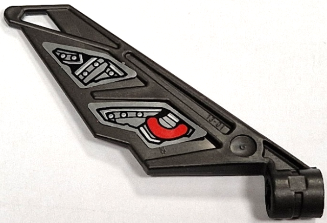 Bionicle Wing Small / Tail with Axle Hole with Red Snake and Silver Armor Plates Pattern Model Right Side (Stickers) - Set 70624