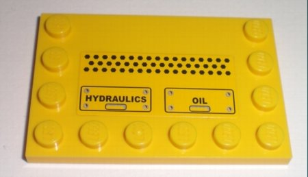 Tile, Modified 4 x 6 with Studs on Edges with Black 'HYDRAULICS' and 'OIL' Pattern (Sticker) - Set 7632