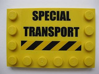 Tile, Modified 4 x 6 with Studs on Edges with 'SPECIAL TRANSPORT' and Black and Yellow Danger Stripes Pattern (Sticker) - Set 7249