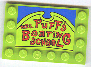 Tile, Modified 4 x 6 with Studs on Edges with 'MRS. PUFF'S BOATING SCHOOL' Pattern (Sticker) - Set 4982