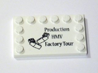 Tile, Modified 4 x 6 with Studs on Edges with 'Production HMV Factory Tour' Pattern
