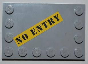 Tile, Modified 4 x 6 with Studs on Edges with Black 'NO ENTRY' on Yellow Background Pattern (Sticker) - Set 8199
