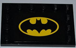 Tile, Modified 4 x 6 with Studs on Edges with Batman Logo on Rectangular Black Background Pattern (Sticker) - Set 6863