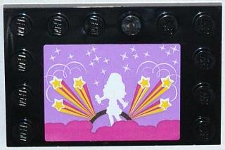Tile, Modified 4 x 6 with Studs on Edges with Stars and White Female Singer Silhouette Pattern (Sticker) - Set 3315