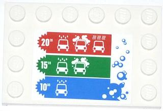 Tile, Modified 4 x 6 with Studs on Edges with Bubbles and Car Wash Price Table Pattern (Sticker) - Set 4207