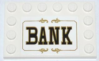Tile, Modified 4 x 6 with Studs on Edges with 'BANK' Pattern (Sticker) - Set 79109