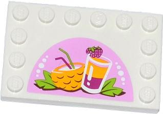 Tile, Modified 4 x 6 with Studs on Edges with Drinks Pattern (Sticker) - Set 41035