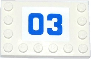 Tile, Modified 4 x 6 with Studs on Edges with Blue '03' on White Background Pattern (Sticker) - Set 60043