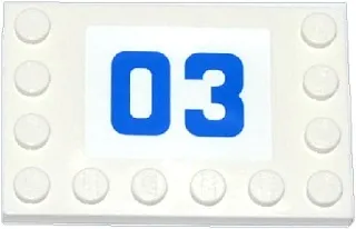 Tile, Modified 4 x 6 with Studs on Edges with Blue '03' on White Background Pattern (Sticker) - Set 60043