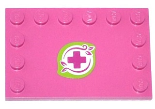 Tile, Modified 4 x 6 with Studs on Edges with Magenta Cross and Leaves in Lime Border Pattern (Sticker) - Set 41033