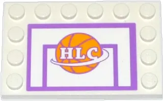 Tile, Modified 4 x 6 with Studs on Edges with Basketball Backboard with Ball and 'HLC' Pattern (Sticker) - Set 41005