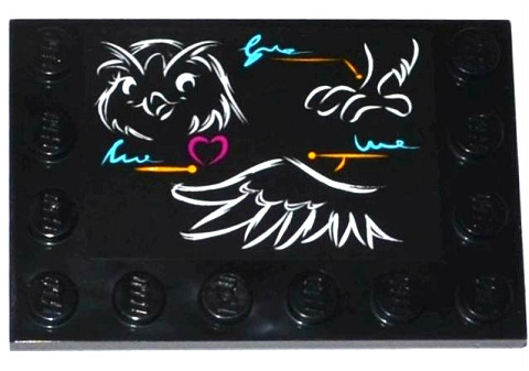 Tile, Modified 4 x 6 with Studs on Edges with Classroom Blackboard with Owl Head, Leg and Wing Pattern (Sticker) - Set 41005