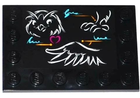 Tile, Modified 4 x 6 with Studs on Edges with Classroom Blackboard with Owl Head, Leg and Wing Pattern (Sticker) - Set 41005