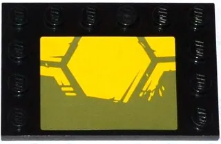 Tile, Modified 4 x 6 with Studs on Edges with Scratched Yellow Hegagons on Olive Green Background Pattern (Sticker) - Set 79115