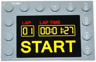 Tile, Modified 4 x 6 with Studs on Edges with Digital Clock, Counter, and 'LAP', 'LAP TIME' and 'START' Pattern (Sticker) - Set 75912