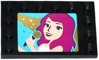 Tile, Modified 4 x 6 with Studs on Edges with Friends Female Singer on Medium Azure Background Pattern (Sticker) - Set 41105