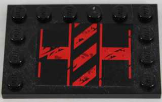 Tile, Modified 4 x 6 with Studs on Edges with Black and Red Danger Stripes Pattern Model Left Side (Sticker) - Set 8864