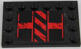 Tile, Modified 4 x 6 with Studs on Edges with Black and Red Danger Stripes Pattern Model Right Side (Sticker) - Set 8864