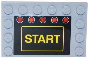 Tile, Modified 4 x 6 with Studs on Edges with Yellow 'START' and Five Red Lights on Black Background Pattern (Sticker) - Set 75874