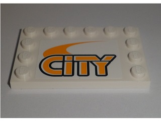 Tile, Modified 4 x 6 with Studs on Edges with Bright Light Orange 'CITY' Pattern (Sticker) - Set 60097