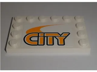 Tile, Modified 4 x 6 with Studs on Edges with Bright Light Orange 'CITY' Pattern (Sticker) - Set 60097