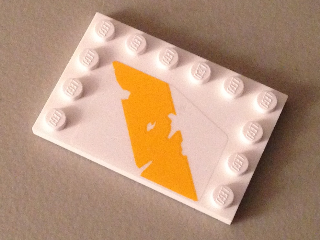 Tile, Modified 4 x 6 with Studs on Edges with Bright Light Orange Tattered Diagonal Stripe Pattern Model Left Side (Sticker) - Set 75053