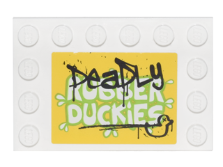 Tile, Modified 4 x 6 with Studs on Edges with Black 'DeaDLy' and Duck Graffiti over Lime and White 'RUBBER DUCKIES' Pattern (Sticker) - Set 76035
