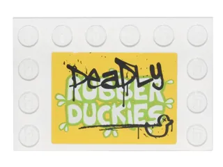 Tile, Modified 4 x 6 with Studs on Edges with Black 'DeaDLy' and Duck Graffiti over Lime and White 'RUBBER DUCKIES' Pattern (Sticker) - Set 76035